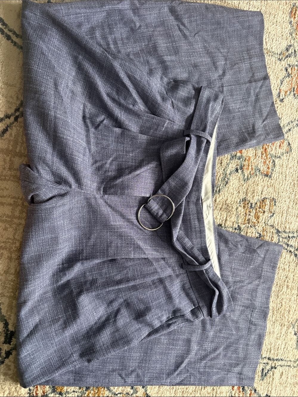 Ann Taylor Factory Blue Wide-Leg Linen-Blend Pants with D-Ring Belt
